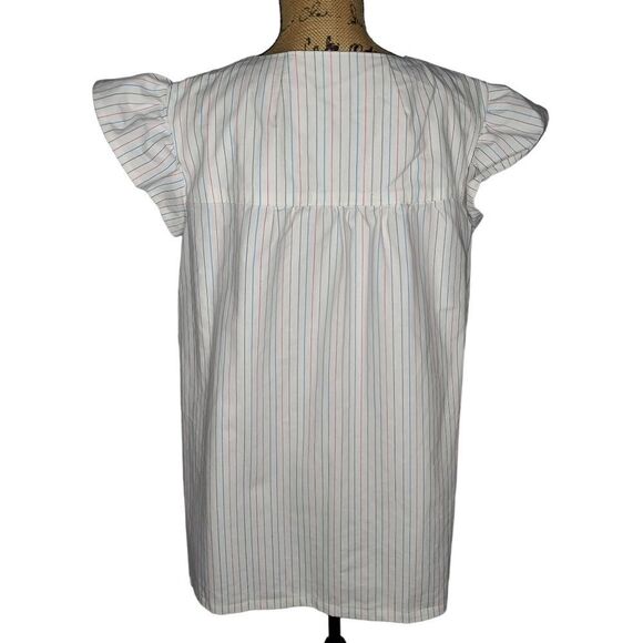 Vintage 70s 80s Pastel Striped Smocked Ruffle Sleeve Apron Top - Picture 3 of 8
